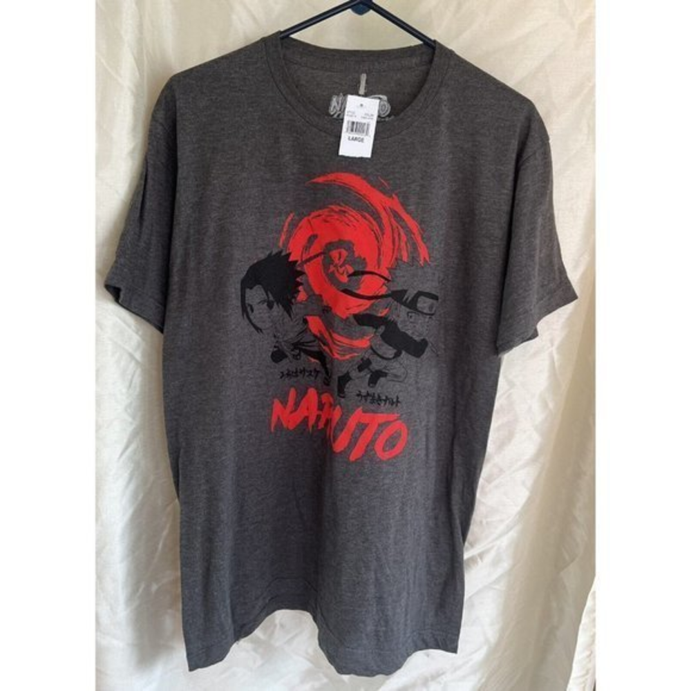 Naruto Anime Graphic T Shirt Mens L Gray Official Manga Tee NEW